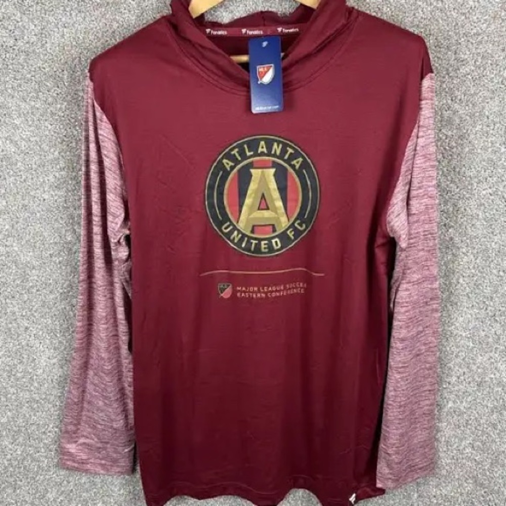 NWT -Fanatics MLS Atlanta United FC Maroon Long Sleeve Shirt w/ Hood - Men’s XXL